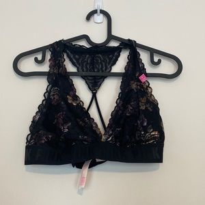 Pink Floral Black Racerback Bralette